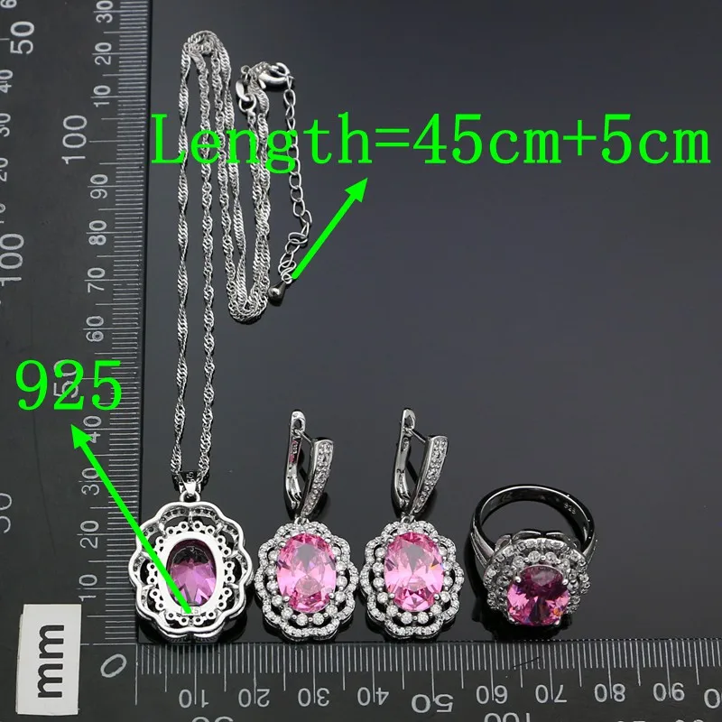 925 Silver Bridal Jewelry Sets For Women Wedding Accessories Pink Cubic Zirconia Earrings/Ring/Bracelet/Necklace/Pendant
