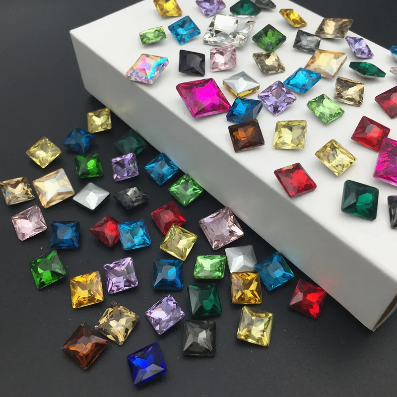 Glass Crystal 8,10,12,14 mm nice colors Square shape Glue on rhinestone beads ornament handimade craft accessories diy trimming