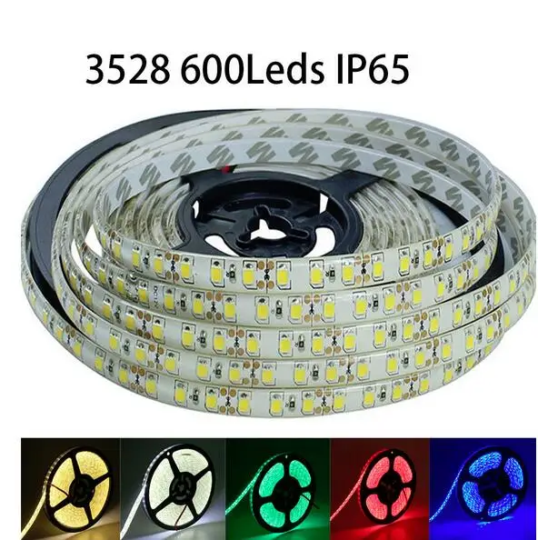 

Waterproof IP65 LED Tape 3528 SMD 600led 5M DC12V Flexible Led Strip 120Leds/M Warm White/White/Blue/Green/Red LED Ribbon