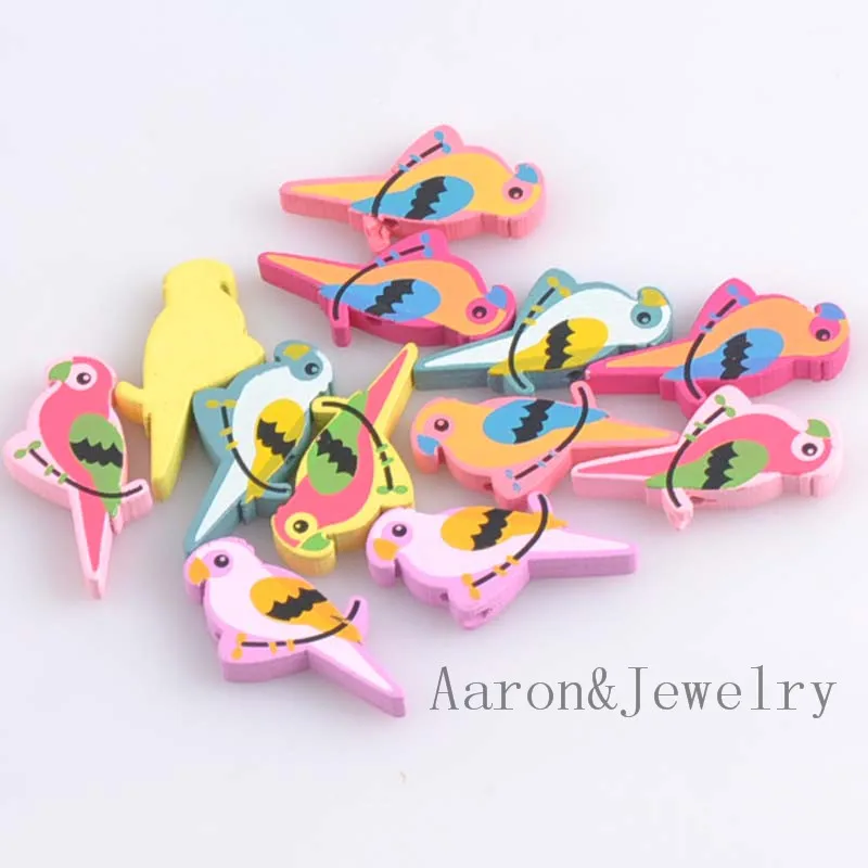 50pcs Mixed Parrot Pattern Wooden Spacer Beads For Jewelry making 31x15mm MT1440X