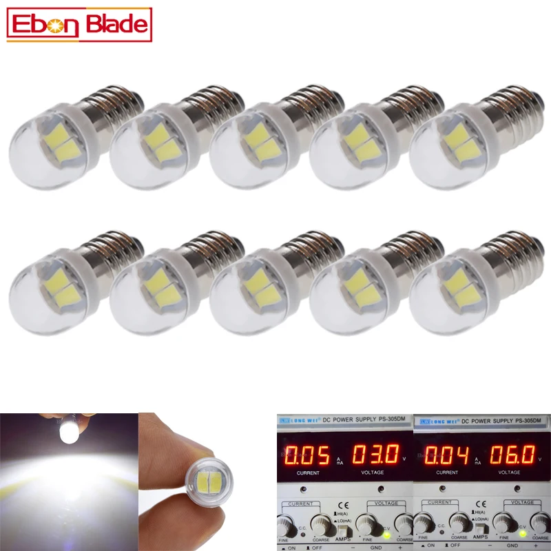 10Pcs 3V 6V DC E10 1447 LED 5630 2 SMD Screw Led Bulb Light Lamp For Torch Bike Bicycle Lights Xenon White