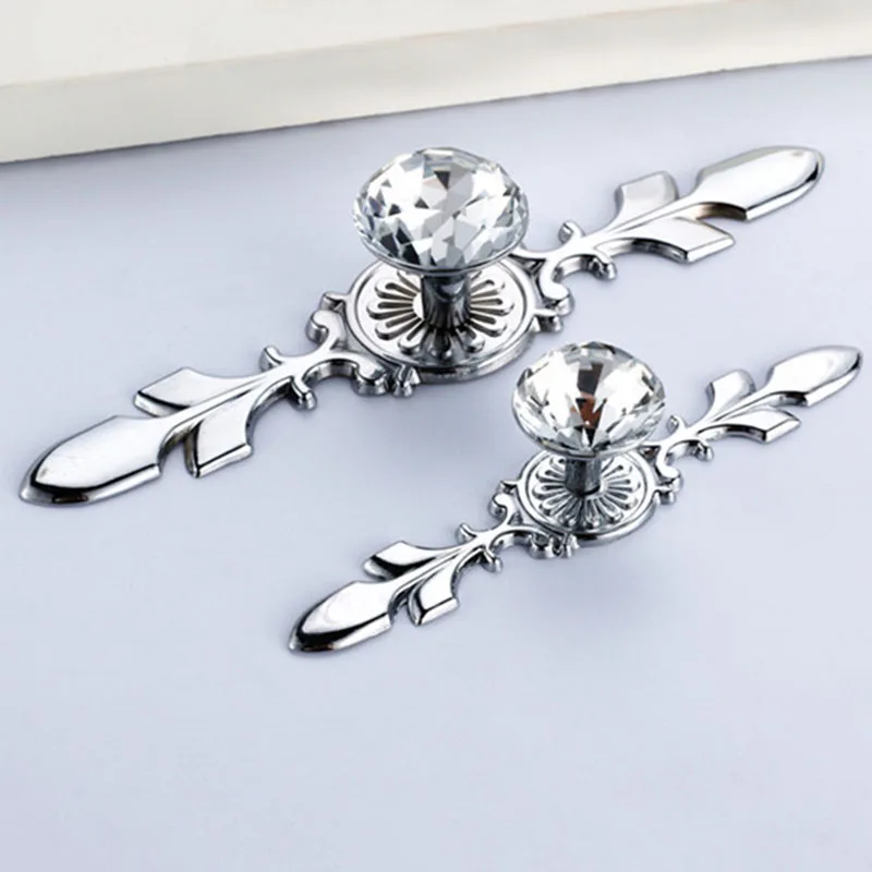 Limited Top Brand High Quality Glass Diamond Crystal Shoebox Cabinet Closet Knobs Door Drawer Wardrobe Pull Handles Sliver