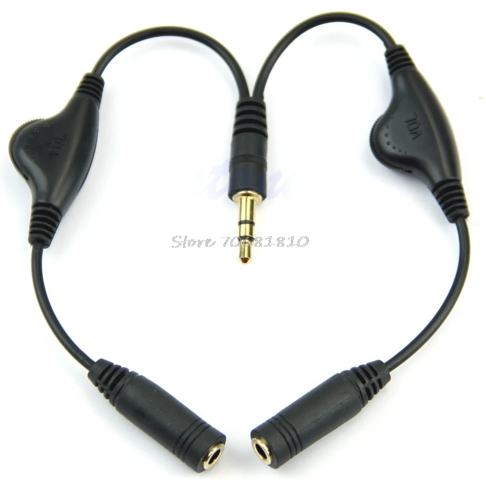 3.5mm Headphone Stereo Audio Y Splitter Cable Cord With Separate Volume Controls