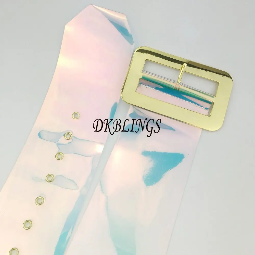 New hot sell women fashion laser belt plastic wide gradient color Transparent Jelly Waist Belt