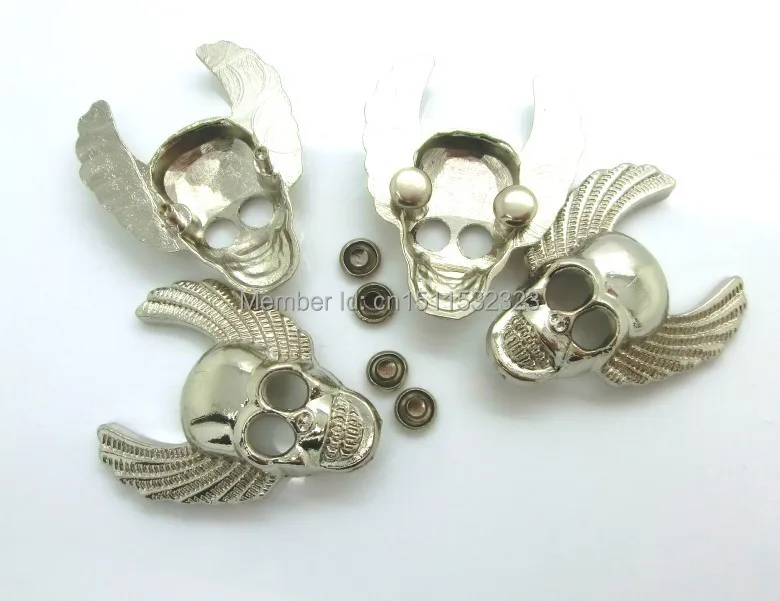 Free shipping -5 Sets Silver Tone Wing Skull Rivet Studs Spots 4.4x3.6cm 7x3.5mm Bag Leather Clothes J1244