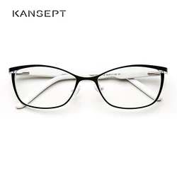 Metal Women Cat Eye Glasses Frames For Women Vintage Spectacles Transparent Black and White Eyeglasses Frames#TWM7559C2