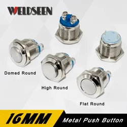 16mm Reset Momentary Metal Push Button Switch 3A/250V Waterproof Silver Car Horn Control Switch Screw Foot Modified Equipment