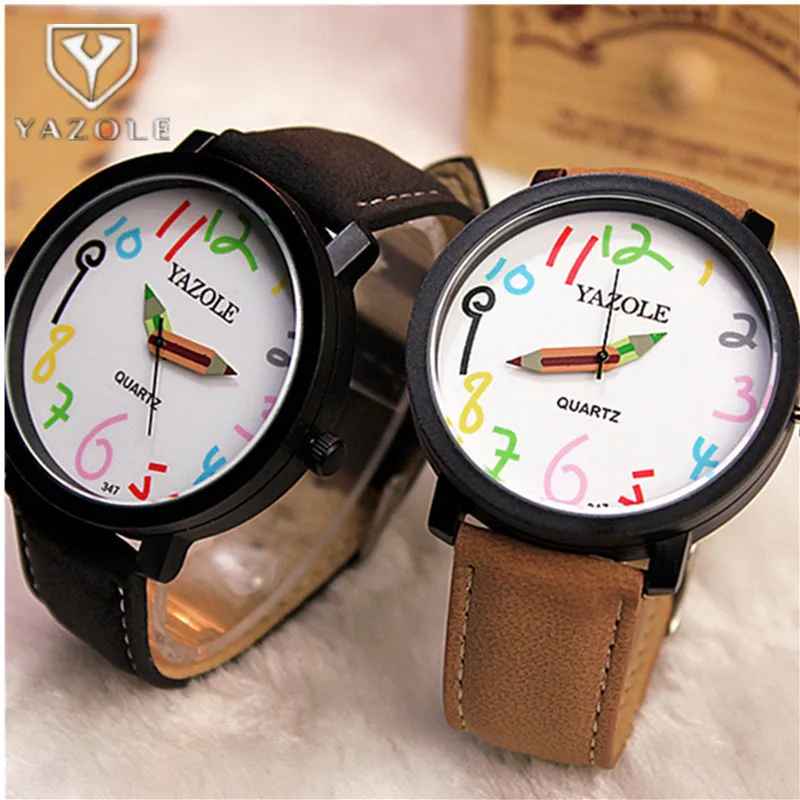 Women\'s Watches Stylish Fashion Wristwatch Creative Pencil Needle Lady Leather Clock Quartz Men Watch Gift Students Reloj Mujer