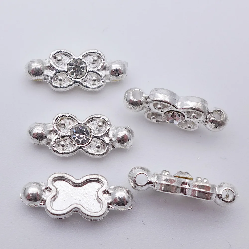 

free shipping 18*8*4.5mm silver flower shape rhinestone connection beads with 4 holes clasp 100pcs/lot R307