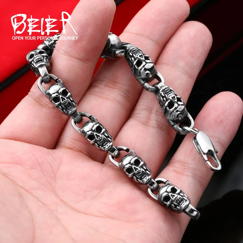 Beier 316L Stainless Steel bracelet punk skull Bracelet for Man  wide 10mm  Fashion Jewelry  LLBC8-023