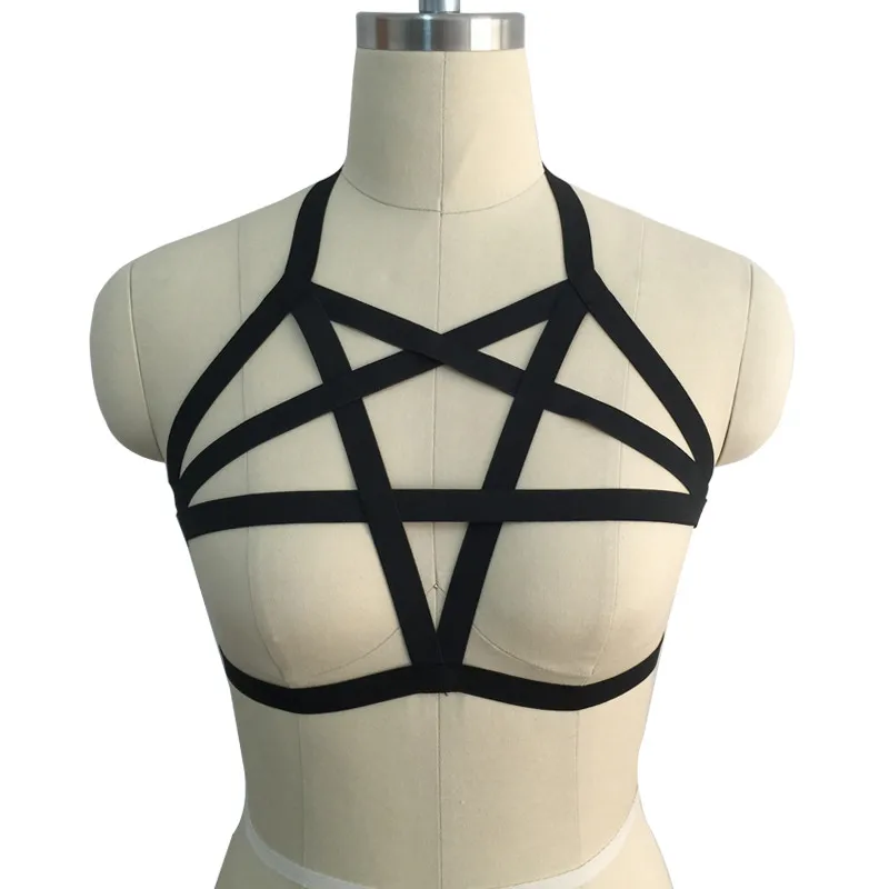 Sexy Lingerie elastica Pentagram Harness/Cage Bra/Body Cage Harness/Fetish Wear/Bondage Harness Belt 90's Goth Body O0043