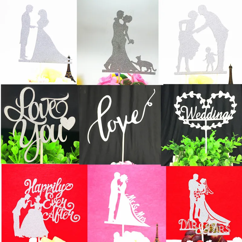 Cake Topper Bride Groom Love You Heart Kiss Glitter Cake Cupcake Toppers Wedding Cake Flags For Kids Birthday Party Cake Toppers