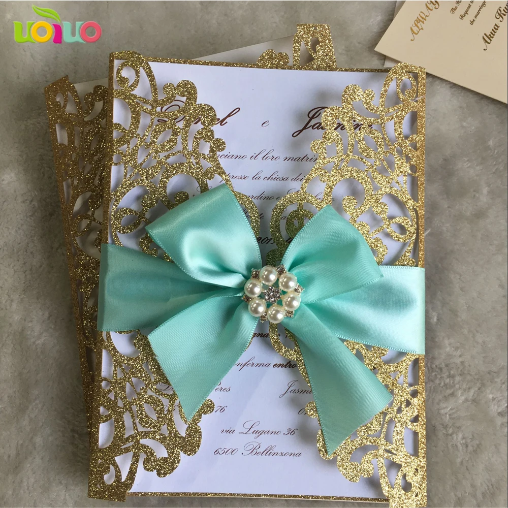 

Hot Sell Glitter Paper Romantic Gold Unique Laser Cut Chinese Wedding Invitation Good Quantity Cards