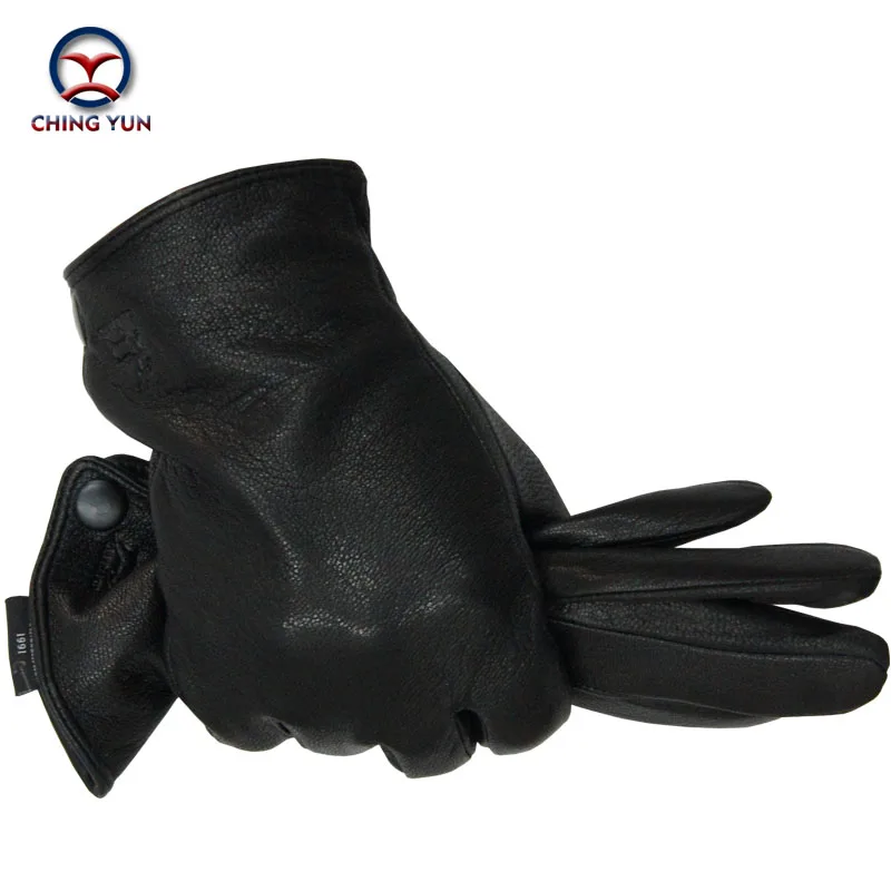 Invierno hombre de piel de venado guantes calientes hombres de cuero suave de los hombres manga del brazo negro hombres mittens imitar la piel del