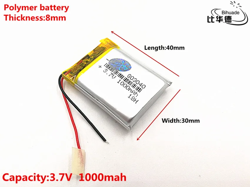 5 قطعة/الوحدة جيدة كوليتي 3.7V ، 1000mAH ، 803040 بوليمر ليثيوم أيون/ليثيوم أيون بطارية ل لعبة ، قوة البنك ، GPS ، mp3 ، mp4