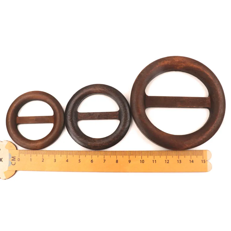 Mix Size Round Shape Garniture Handmade Wooden Crafts Belt Buckle Ring Wood Clothes Accessories Sewing Children DIY  50-75mm 1pc