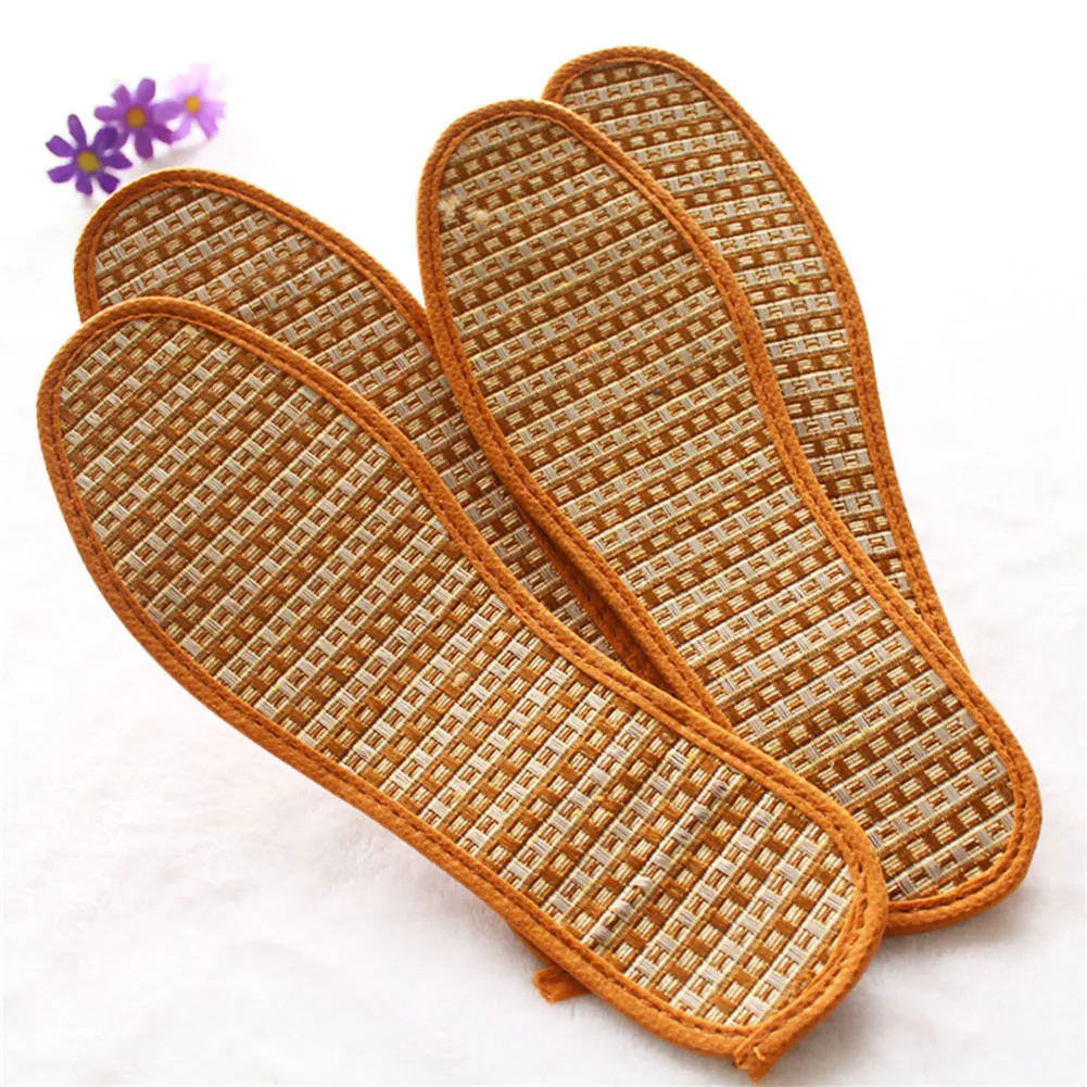 Hot 1 Pair Breathable Deodorant Anti-Bacterial Bamboo Charcoal linen Hand-Woven Shoe Pads Insoles