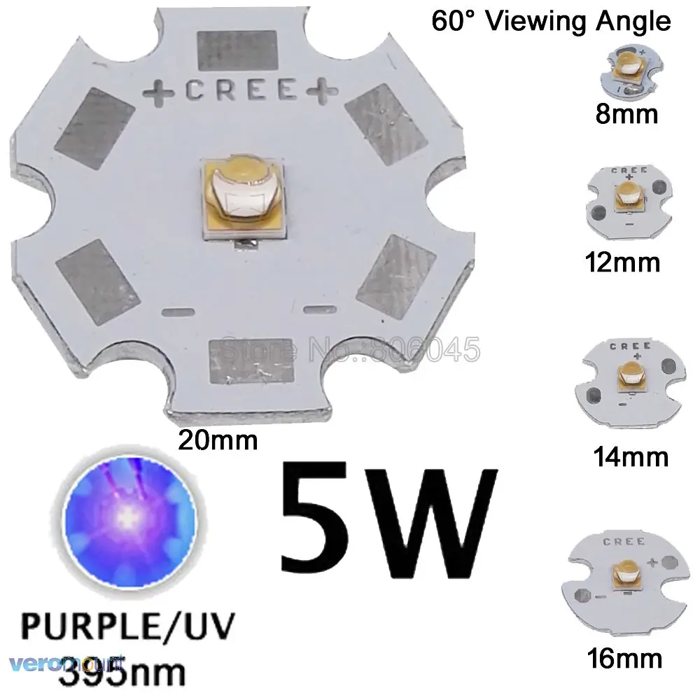 5x5 Вт LG3535 UV/ультрафиолетовый фиолетовый 395nm светодиодный излучатель высокой мощности 60 градусов с печатной платой 8 мм/12 мм/14 мм/16 мм/20 мм, 3,6-3,8 в 1.5A