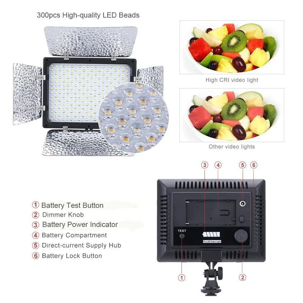 W300II 300pcs LED 3200K-6000K double color temperature Lamp Light Panel For Canon 650D 750D 800D 70D 80D Nikon D7500 D5500 D3400