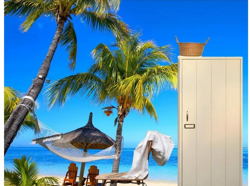 

Home Decoration Blue Mediterranean forest sand beach home decoration background wall mural 3d wallpaper