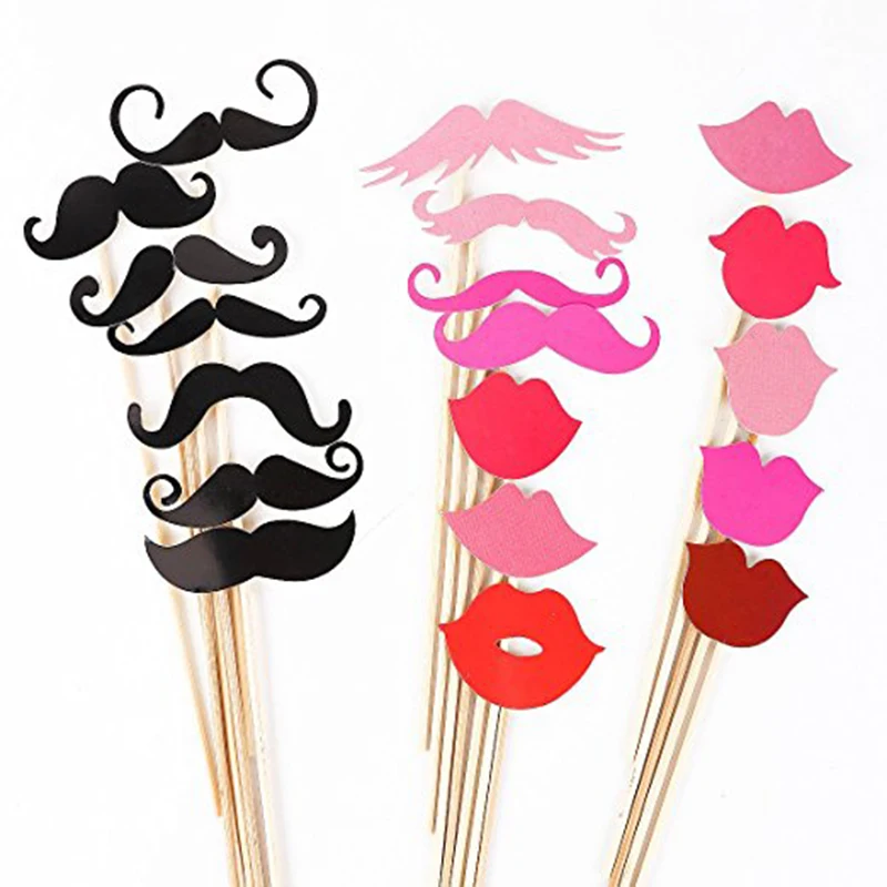 44pcs DIY Photo Booth Props Funny Mask Glasses Mustache Lip On A Stick Photobooth Birthday Wedding Decoration Party Accessories