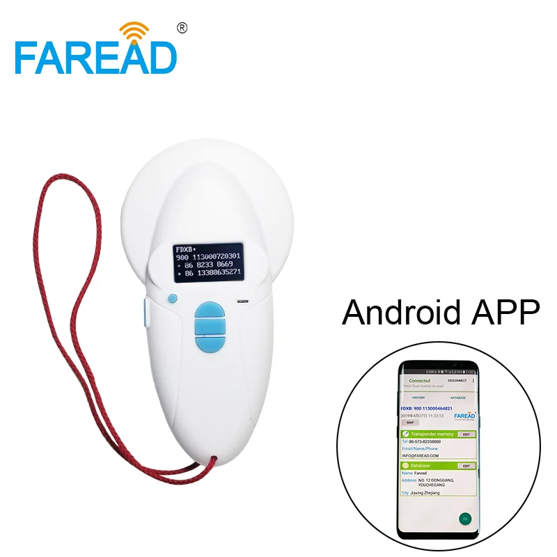 Android app 134.2/125KHz FDX-B/A HDX Bluetooth-compatible RFID implant ID microchip scanner animal dog cat pet chip reader vet