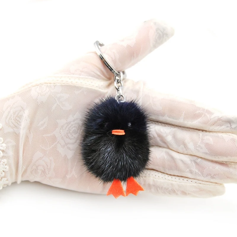 Original Mink Fur Pompom Duck Keychain Women Fluffy Rabbit Fur Pompon Chick Key Chain Pom Pom Toy Doll Keyring Bag Charm Trinket