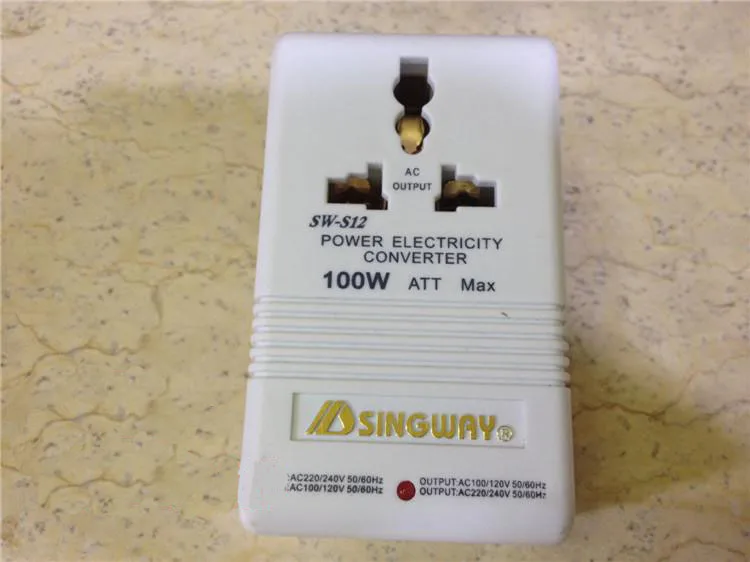 SINGWAY S12 100W 110V 120V to 220V 240V Step-Up Down Voltage Converter Transformer Travel Dual Channel Power