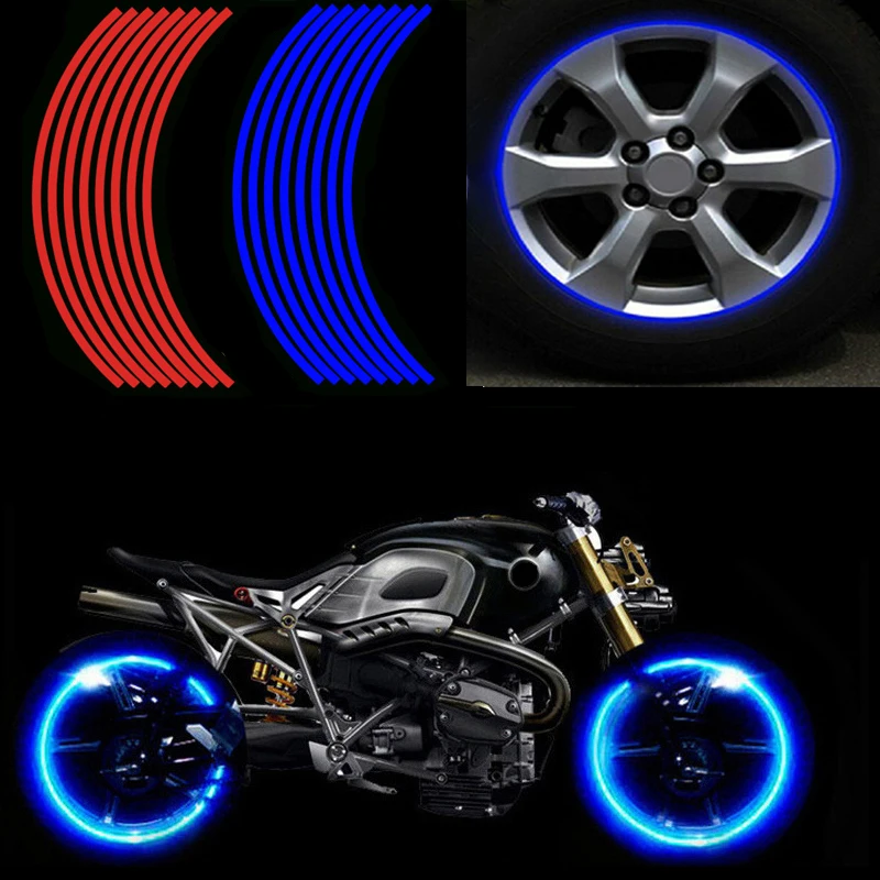 

16 Pcs Strips Motorcycle Wheel Sticker Reflective Decals Rim Tape Bike Motobike Decal 17'/18' For YAMAHA HONDA SUZUKI Harley BMW