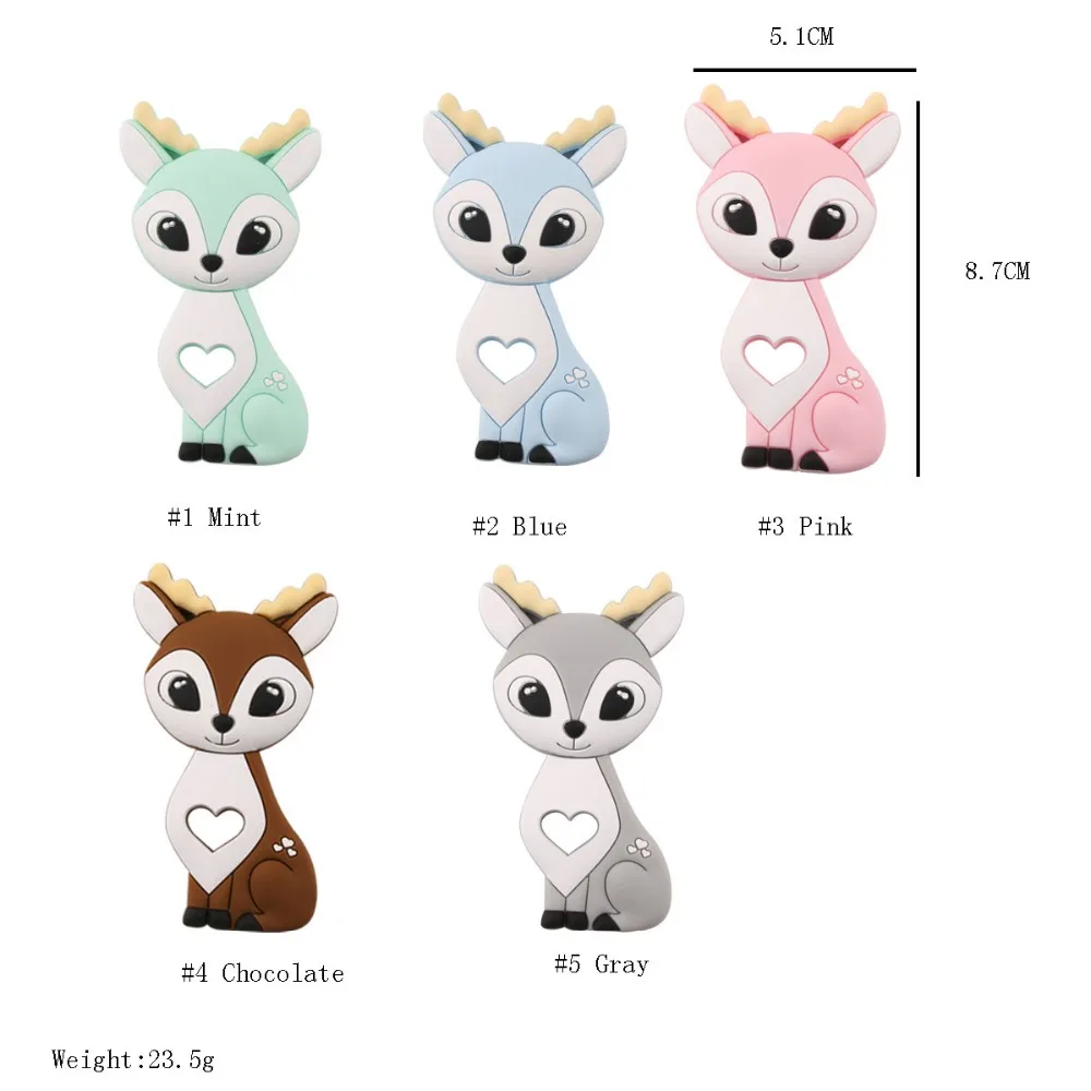 Let\'s Make Baby Teether 1pc Cartoon Heart Unicorn Fox Pendant Silicone Teether Animal DIY Pacifier Chain Necklace Teething Toys