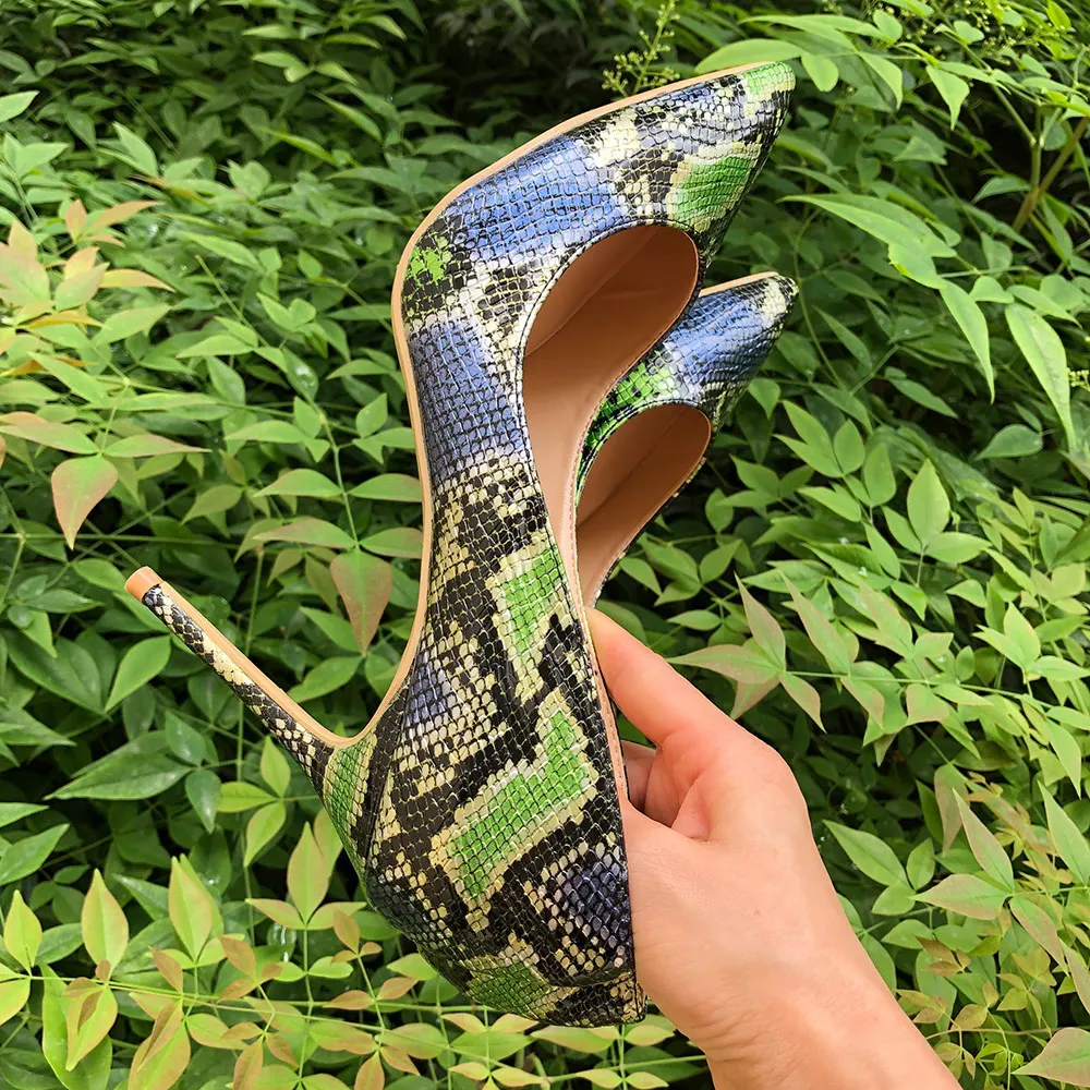 Veowalk Hot Sale Brand Italian Stylish Women Extreme High Heels Snake Printed Sexy Pumps Ladies Pointed Toe Shoes for Night Club