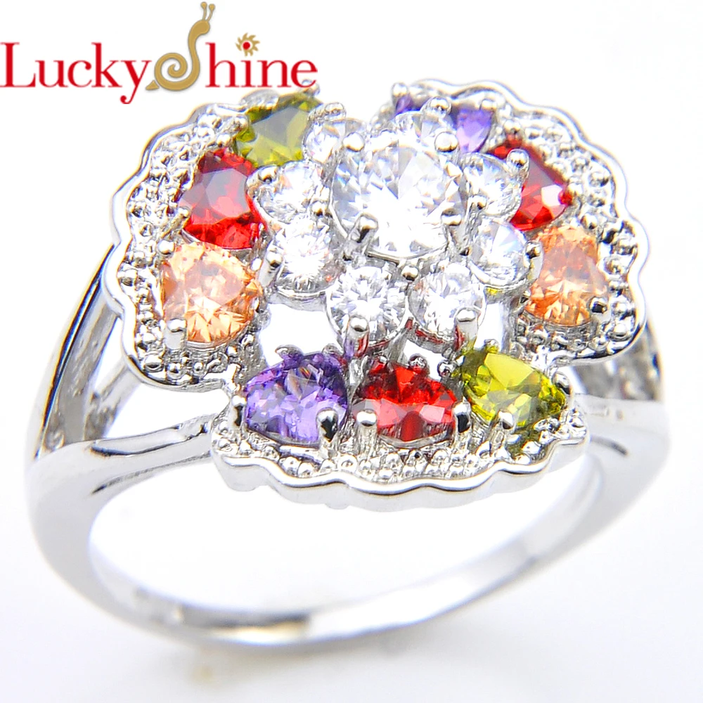 

Luckyshine Exotic Mother's Day Present Rainbow Zircon Silver Rings Holiday Gift Best Women Rings 93135