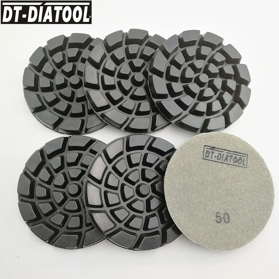 

DT-DIATOOL 6pcs/set 4inchDia100mm Grit50 Diamond Concrete Polishing Pads Dry Floor Renew Resin Bond Sanding Discs