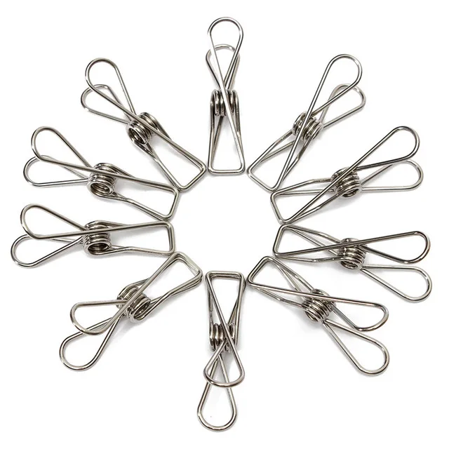 100PCS/LOT Hot Sale Excellent Quality New Arrival  Stainless Steel Spring Clothes Socks Hanging Pegs Clips Clamps Silver Laundry