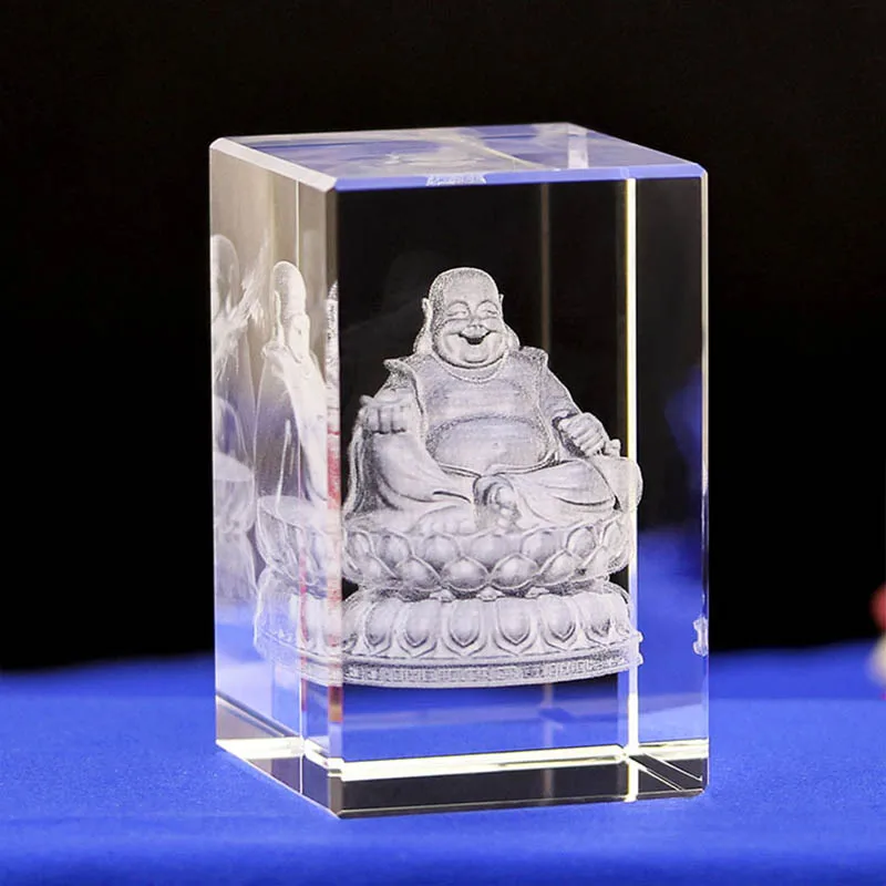 1pcs Buddha K9 Crystal Laser 3D Internal Statue Sculpture Inter-engraving Figurines Miniature Crystal Crafts Home Decor