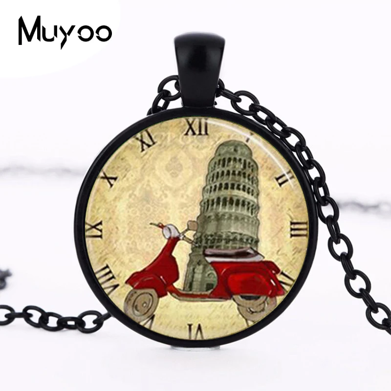 Vespa Scooter Necklace Italy Leaning Tower of Pisa World Travel Italian Art Pendant Necklace HZ1