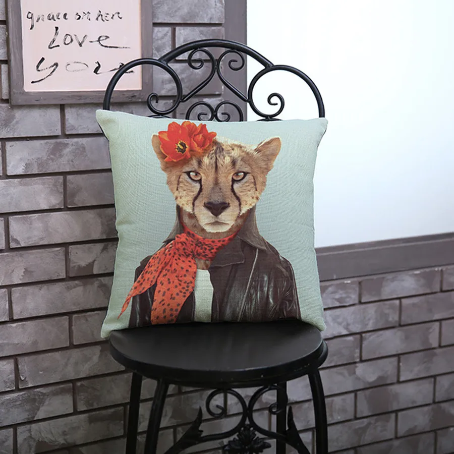 Fashion Animal Makeup Portrait Style Car Chair Cushion Cover Elk Dog Cool Image Decoration Sofa Throw Pillow Case almofadas