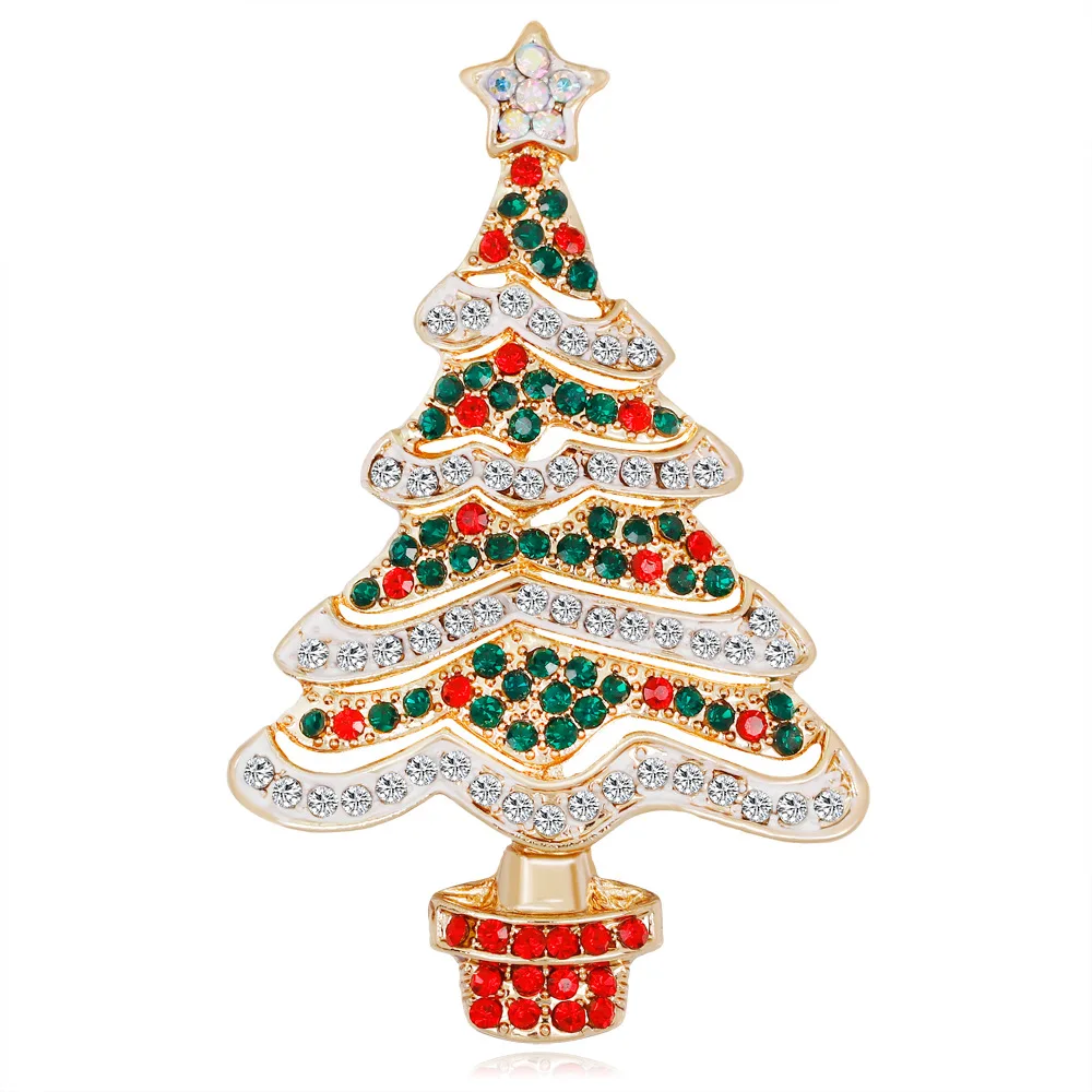 

50pcs/lot rhinestone enamel Christmas tree Brooch Pin