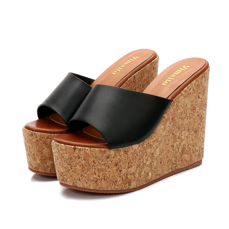 2023 Summer Women 13cm High Heels Sandals 7cm Platform Wedges Hemp Mules Luxury Slipper Slides Female Leather Beach Dress Shoes