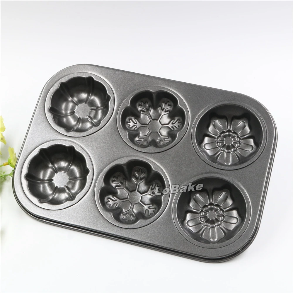 New 6 cavities 3 kinds flower shape black non-stick muffin cupcake cake mold tart stand jelly mould tin for DIY baking tools