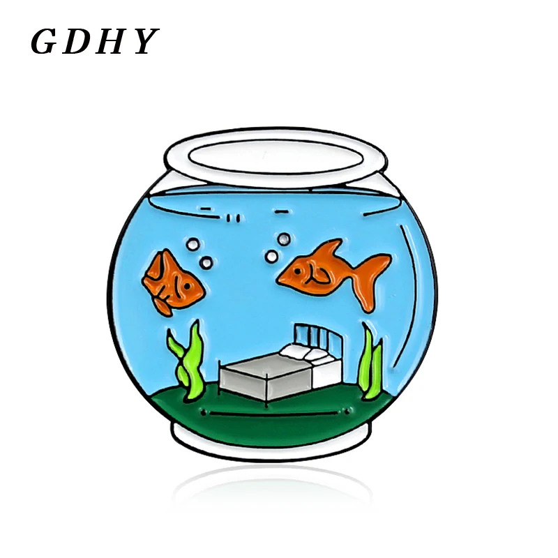 GDHY Goldfish Fish Tank Brooch Goldfish Sleep Aquarium Enamel Pin Lapel Backpack Hat Denim Badge For Kids Friends Gifts