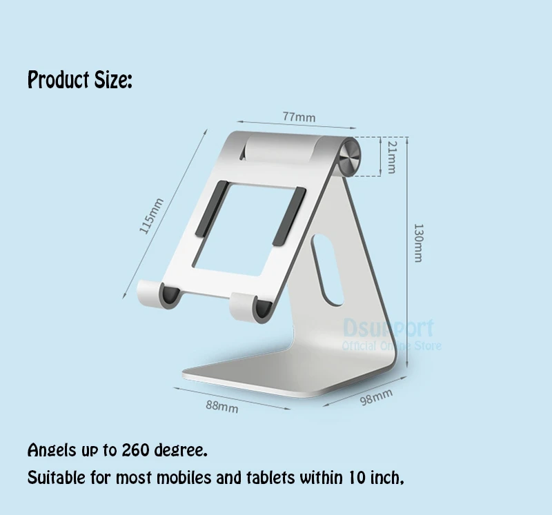 Suporte para tablet com 10 polegadas e a maioria dos tablets, suporte de mesa e celulares com liga de alumínio