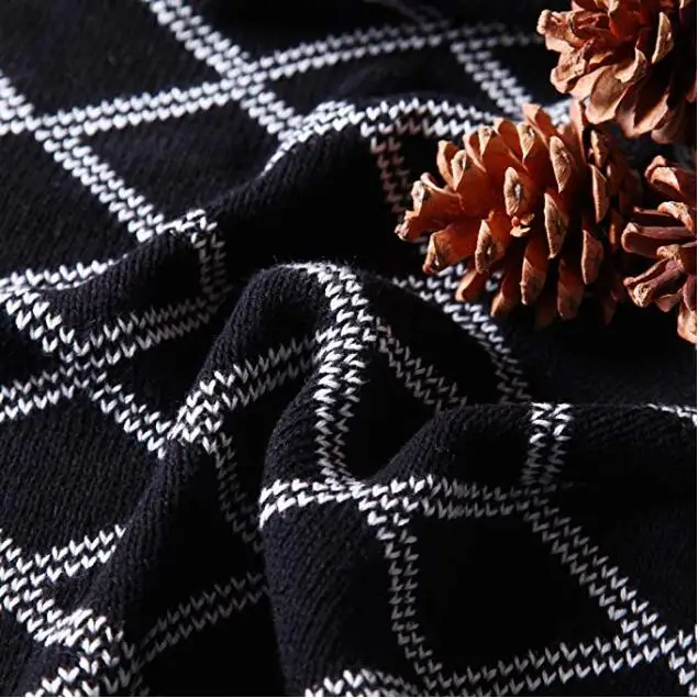 MoMA 100% Cotton Black Cable Knit Throw Blanket for Couch Bed Sofa Chair, Black White Stripe Reversible Decorative Knitted Blank