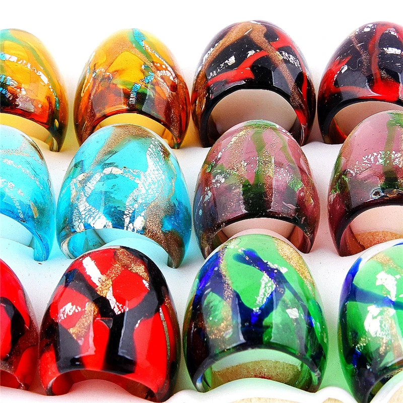 QianBei الموضة اليدوية بالجملة 12 قطعة مزيج اللون زجاج مورانو خواتم للنساء حفلة هدية شحن مجاني 7-9