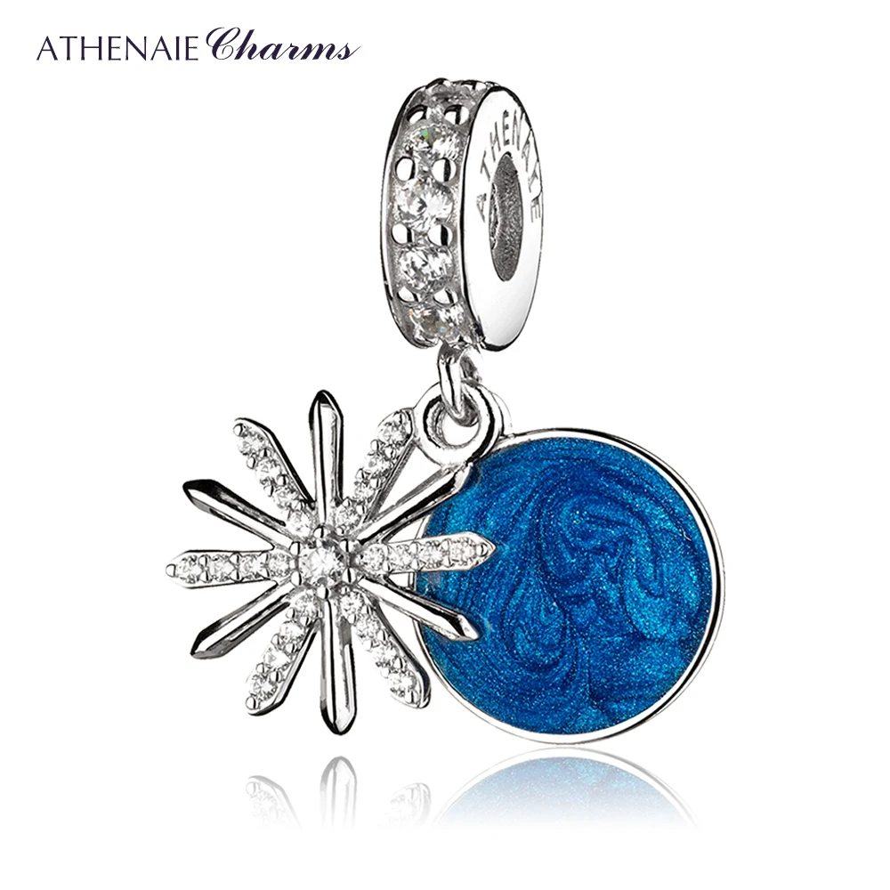 ATHENAIE 925 Sterling Silver Clear CZ & Blue Enamel Dazzling Wishes Dangle Charms Original DIY Jewelry for European Bracelet