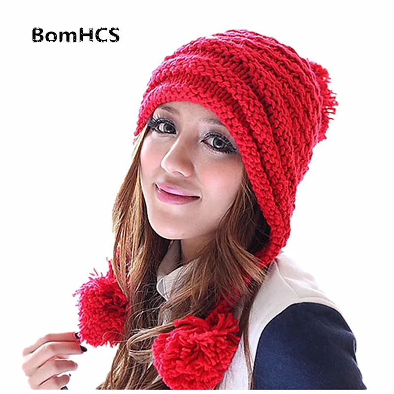 BomHCS Korean Style Fashion Women\'s Winter Warm Beanie 100% Handmade Knit Hedge Flower Hat