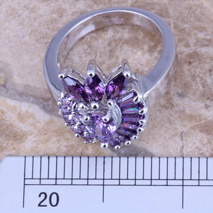 Super Purple Cubic Zirconia Silver Plated  Women's Jewelry Ring Size 6 / 7 / 8 / 9 R0551