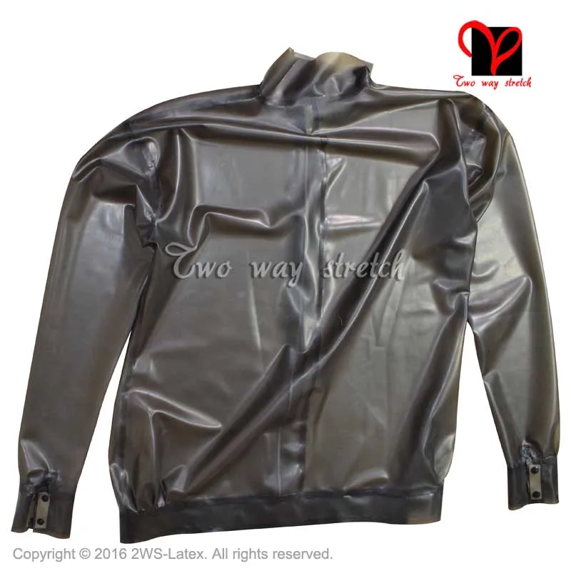 Sexy Black Latex jacket Long sleeves zipper front Rubber coat shirt Gummi Uniform blouse Top clothes clothing plus size SY-066