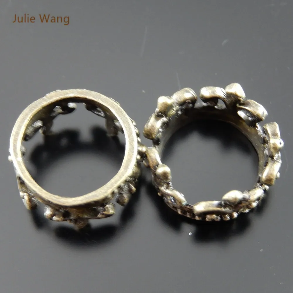 Julie Wang 5PCS Alloy Retro Bronze Crown Pendant Charms Handmade Hanging Ring Circle Tops Suspension