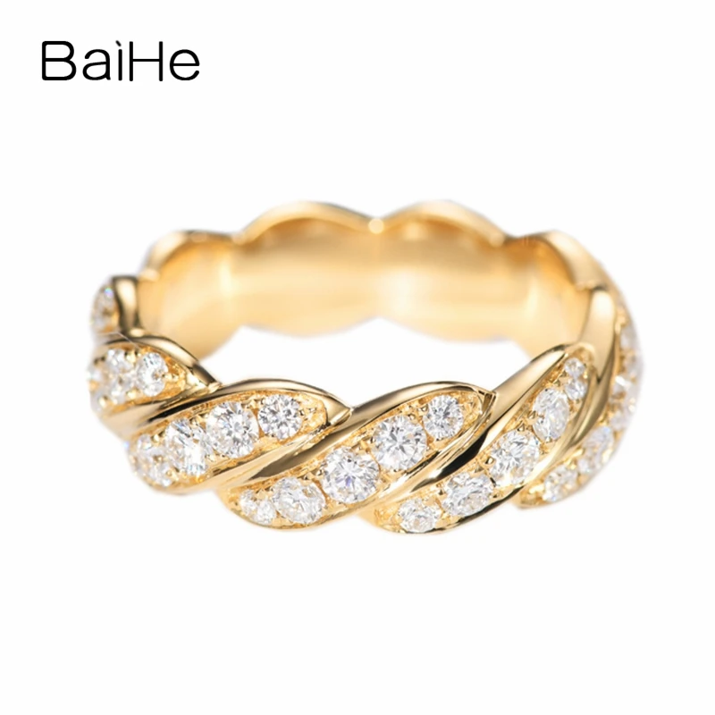 

BAIHE Solid 14K Yellow Gold 1ct H/SI Natural Diamond Hua twisted rope Ring Women Men Gift Trendy Fine Jewelry Cincin Anel Anillo